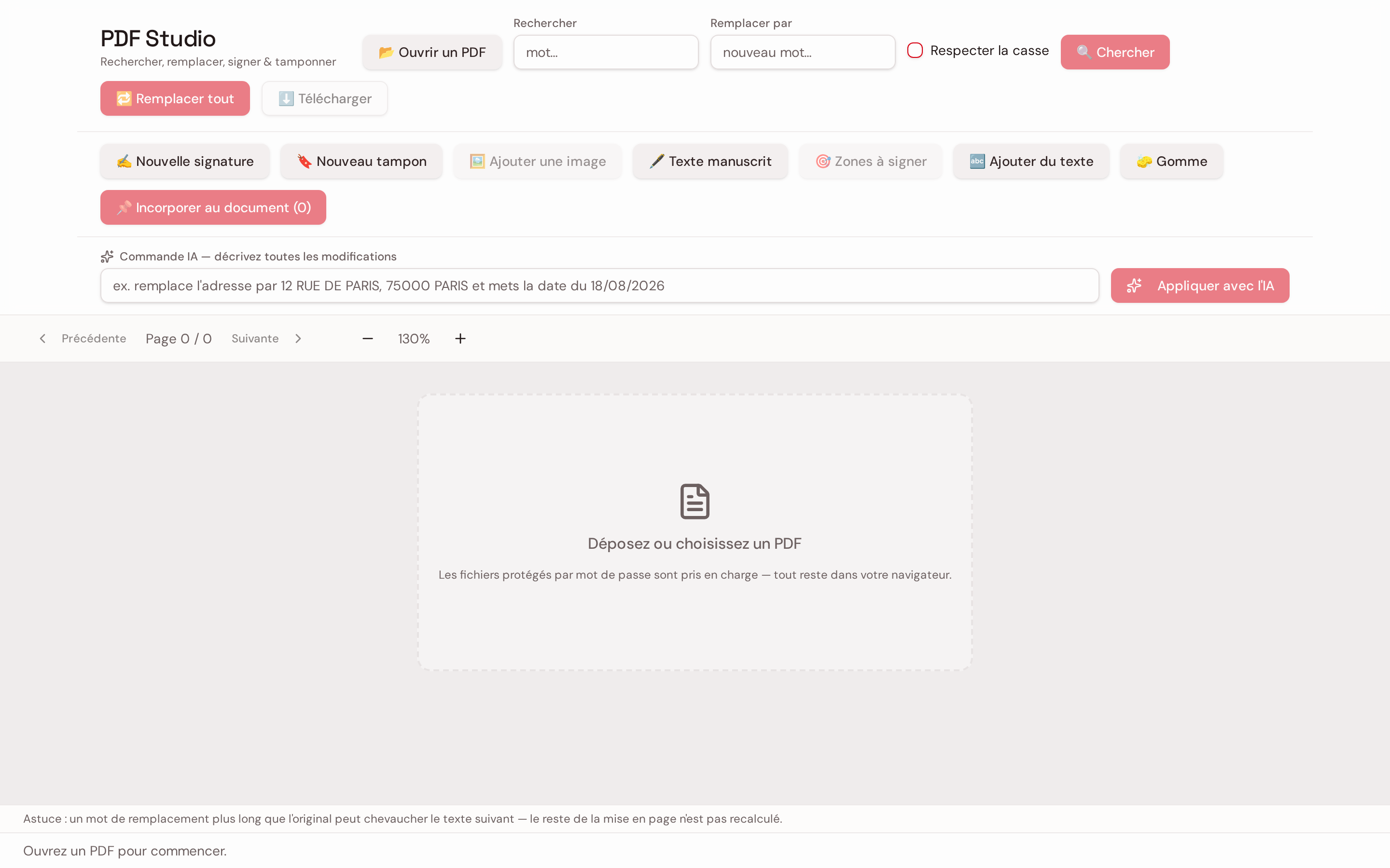 Interface de PDF Studio avec un document ouvert et la barre d'outils d'édition